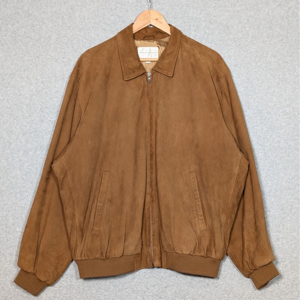 Vintage Hammacher Schlemmer Soft Suede Leather Bomber Jacket Men's Large Brown
